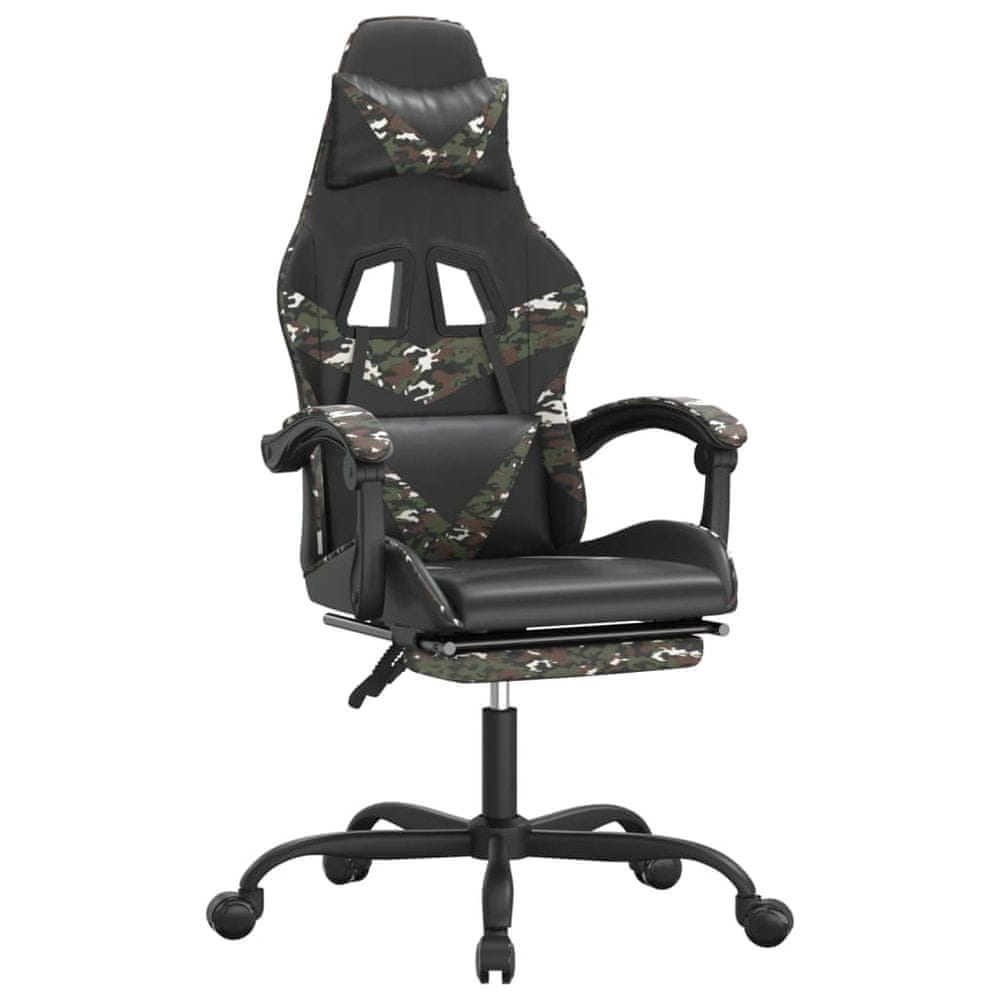 Vidaxl Herná stolička s podnožkou čierna a maskovacia umelá koža
